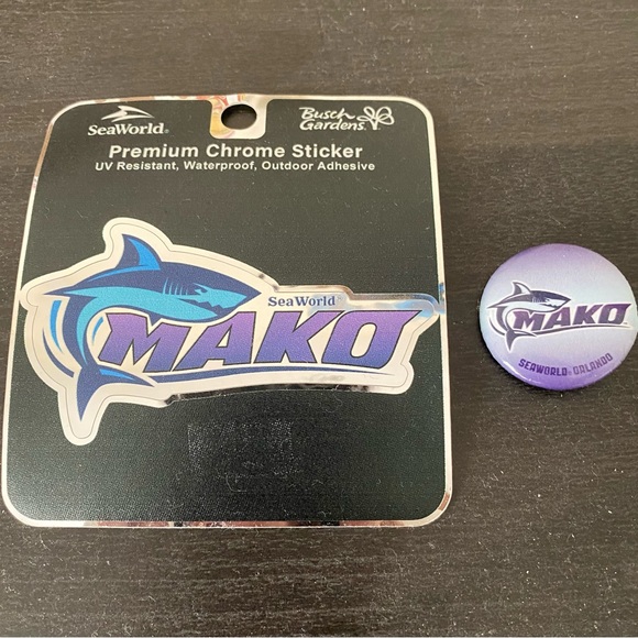 SeaWorld Mako Sticker & Pin - Picture 1 of 2